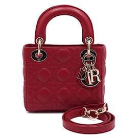 Dior Mini borsa tote in pelle d'agnello rossa con dettagli dorati