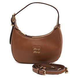 Miu Miu Borsa Hobo e Borsa a Tracolla in Pelle Caramello con Logo Dorato