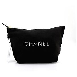 Chanel Black Canvas Initial Logo Pouch Bag