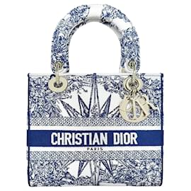 Borsa Tote Lady Delight Rev Dinfini Embroidery White Blue Mai Usata - Dior