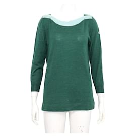 T-shirt in maglia verde da donna con logo sul braccio - Moncler