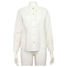 Gucci Interlocking Logo Button White Cotton Poplin Women's Blouse Shirt