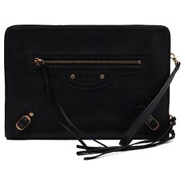 Balenciaga Clutch grande en piel de becerro negra