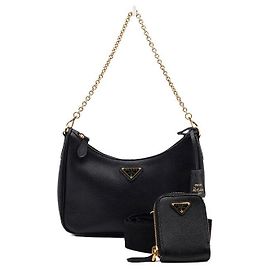 Prada Sac Hobo Multi Re-Edition en cuir Saffiano noir avec chaîne dorée et bandoulière crossbody