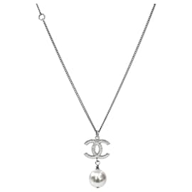 Collana CC in argento con perla a goccia - Chanel