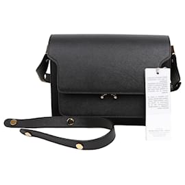 Borsa a tracolla Trunk Medium in pelle Saffiano Nera - Marni