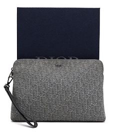 Dior Borsa Clutch in Tela Jacquard Oblique Ruthenium con Tracolla