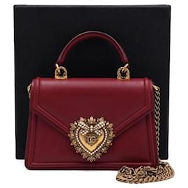 Picca borsa Devotion con manico superiore e logo cuore in vitello rosso - Dolce & Gabbana