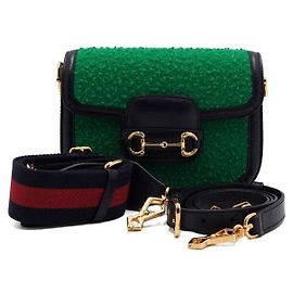 Gucci Mini borsa a tracolla e crossbody in lana verde con morsetto in pelle