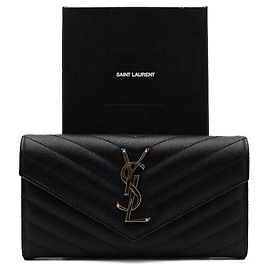 Saint Laurent Carteira com aba Monogramme em couro de bezerro grão matelassé Caviar