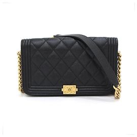 Chanel Borsa Crossbody Boy Phone Holder in Pelle Caviar Nera con Catena Dorata