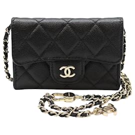 Chanel Classic Black Caviar Gold Mini Gürteltasche mit Kette