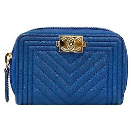 Chanel Navy Boy Chevron Zip Kartenetui