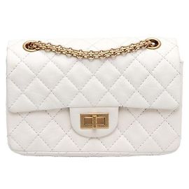 Chanel Bolsa de ombro mini vintage em couro de bezerro com detalhes dourados