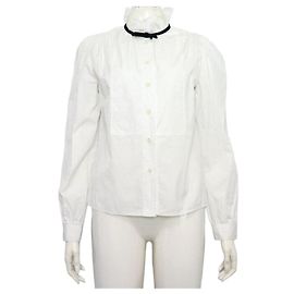 Miu Miu Weiße Baumwollbluse mit Band für Damen