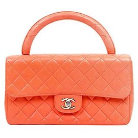 Chanel Gesteppte Top-Handle Tote Bag aus Lammleder in Orange
