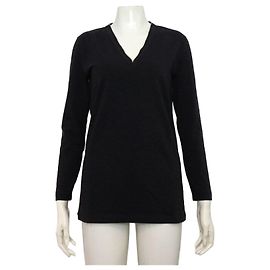 Brunello Cucinelli T-shirt a maniche lunghe da donna in cotone con scollo a V e mezza zip