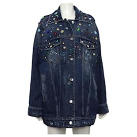 Blaue Baumwoll-Denim-Jacke mit Kristallen für Damen - Dolce & Gabbana
