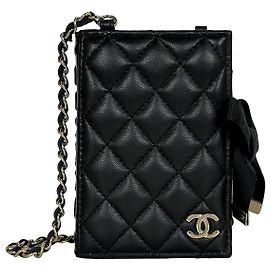 Chanel Dear Diary Book Chain Card Holder Wallet Black
