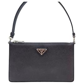 Mini bolsa de ombro em couro Saffiano preto - Prada