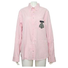 Gucci Camisa de rayas para mujer en algodón rosa con logotipo bordado