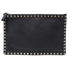 Pochette Rockstud en cuir grainé noir - Valentino