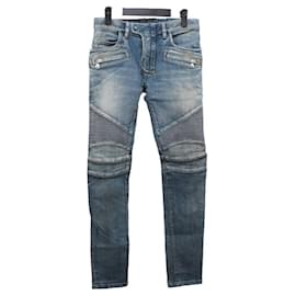 Jeans Biker con Cerniera Argentata - Balmain