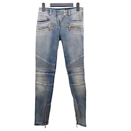 Jeans Biker con Bottoni Dorati e Zip - Balmain