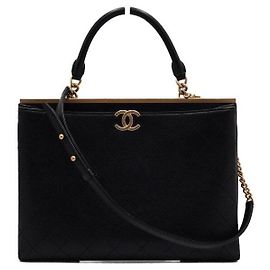 Chanel Borsa Tote Grande Black Coco Lux con tracolla a catena dorata