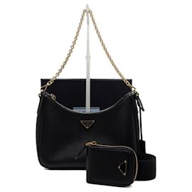 Borsa hobo multi Re-Edition in pelle Saffiano nera con catena dorata - Prada
