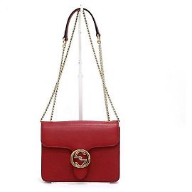 Gucci Bolsa de Ombro Pequena Vermelha com Corrente Entrelaçada e Ferragens Douradas