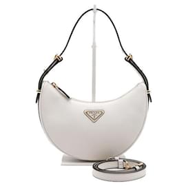 Borsa Tote e Borsa a Tracolla e Spalla in Pelle Bianca Arke con Logo Triangolo Dorato - Prada