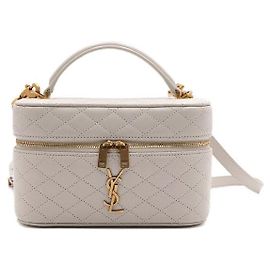 Saint Laurent Bolso Vanity GABY de piel de cordero blanca monogramada, bolso de mano con asa superior y bolso de hombro bandolera