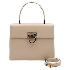 Salvatore Ferragamo Borsa Tote e Borsa a Tracolla Classic Kelly Beige con Logo Gancini Dorato