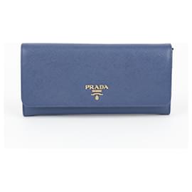 Langes Portemonnaie aus Saffiano-Leder mit Metall-Logo Blau - Prada