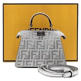 Borsa tote e a tracolla Peekaboo See Small in cristalli argento - Fendi