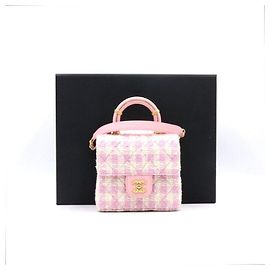 Chanel Borsa Tote e Borsa a Tracolla da Donna in Tweed Rosa e Pelle di Agnello con Manico Superiore