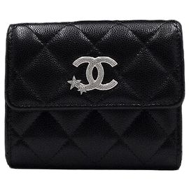 Chanel Damenportemonnaie aus schwarzem Kaviarleder mit Shooting Star Logo