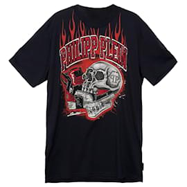 Unbenutztes T-Shirt Schwarz mit Totenkopf-Feuer-Strass - Philipp Plein