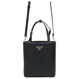 Borsa tote a spalla in pelle con logo triangolare spazzolato - Prada