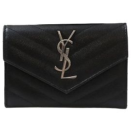 Saint Laurent Carteira Pequena Logo Matelassé Black Silver