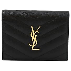 Monogram Matelassé Logo Compact Wallet Black Golden - Saint Laurent