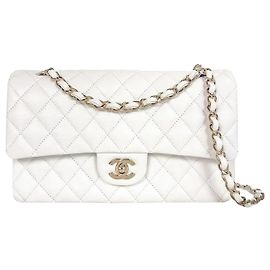 Chanel Classic Medium White Caviar Interno Dorato Chip - Mai usato