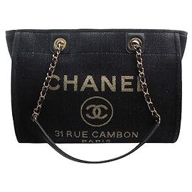 Chanel Borsa a tracolla Deauville Tweed blu navy e dorata