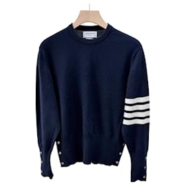 Kaschmir-Strick mit diagonalen Streifen Navy - Thom Browne