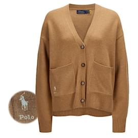 Pony Tail Bestickter Wollcardigan mit Taschen Camel - Ralph Lauren
