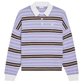 Gestreifter Baumwoll- Polo-Pullover Lilac Brown - Céline