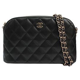 Chanel Borsa Crossbody Classic Half Moon Black Champagne Gold Caviar