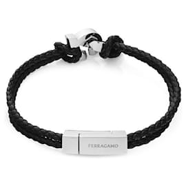 Salvatore Ferragamo Bracciale Gancini in pelle intrecciata Small Nero