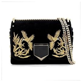Jimmy Choo Borsa a spalla e borsa a tracolla in camoscio nero ricamato Rocket con catena dorata